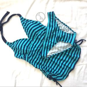 Striped 2 piece Swimsuit by Prego Maternity S M L XL New with Tags Blue Tankini